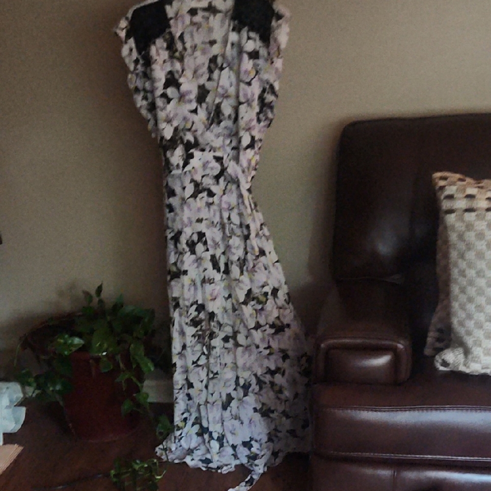 Black and White Floral Maxi Dress with Lavender Accents - Women's Summer Maxi